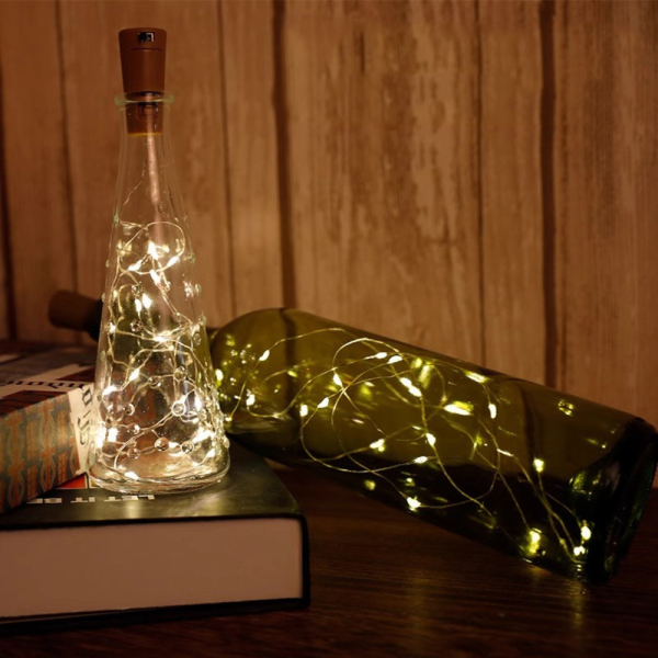 Flaschenlicht 12 Stk. – 10 LED Flaschenlichterkette mit Korken – 3 Modi (Blinken & Dauerlicht) – Warmweiß – 1 m Silberdraht – Deko für Flaschen, Party, Hochzeit & Weihnachten